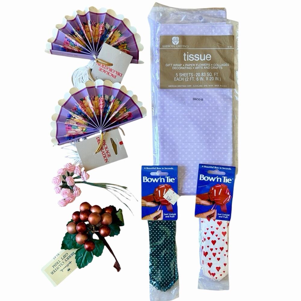 Vintage Craft Gift Wrap Lot American Greetings Tissue Hallmark Berry Bow N Tie